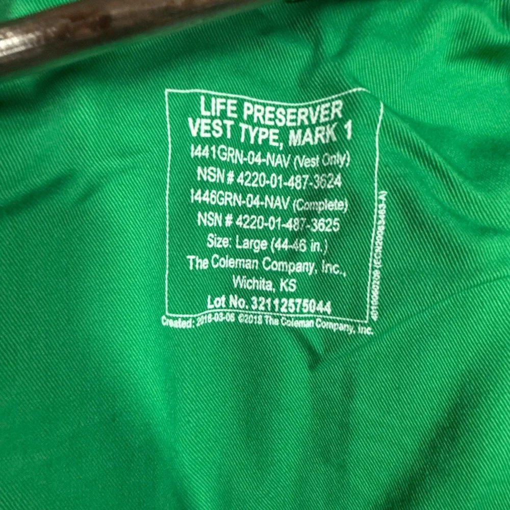 Stearns Life Preserver Vest Mark 1 Green Adult Large Tactical Utility Made USA